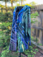Load image into Gallery viewer, Custom Reverse Geode Dress in ‘Midnight Sapphire’ and Reverse Geode Hooded Sweatshirt Cardigan in ‘Abalone’ for Kari