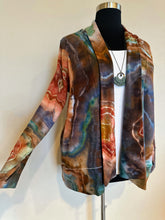 Load image into Gallery viewer, Custom Geode Cardigan with Thumbholes and Pockets in ‘Petrified Wood’ for Desiree