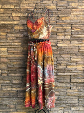 Load image into Gallery viewer, Women’s Medium Geode Tie-Waist Midi Skirt & Cropped Bralette Tank Top Set in ‘Rustic Rainbow’