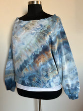 Load image into Gallery viewer, Custom Off Shoulder Sweatshirt in ‘Blue Gray & Smoke Blue’ for Jeanette