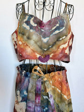 Load image into Gallery viewer, Women’s Large Geode Tie-Waist Midi Skirt & Cropped Bralette Tank Top Set in ‘Rustic Rainbow’