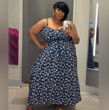 Load image into Gallery viewer, Women’s 3X Reverse Geode Jenny K Lopez Rope Tie Ruched Midi Dress with Pockets in ‘Fire on the Mountain’