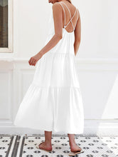 Load image into Gallery viewer, Women’s Medium Strappy Tiered Maxi Dress with Pockets in ‘Blue Gray Twist’