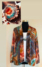 Load image into Gallery viewer, Custom Geode Cardigan with Thumbholes and Pockets in ‘Petrified Wood’ for Desiree