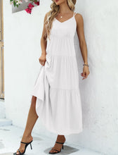 Load image into Gallery viewer, Women’s Medium Strappy Tiered Maxi Dress with Pockets in ‘Blue Gray Twist’