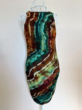 Load image into Gallery viewer, Custom Ice Dyed Denim Jacket in ‘Northern Lights’ and Geode Bodycon Dress in ‘Boulder Turquoise’ for Elliemaeishguan