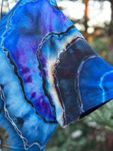 Load image into Gallery viewer, Custom Reverse Geode Dress in ‘Midnight Sapphire’ and Reverse Geode Hooded Sweatshirt Cardigan in ‘Abalone’ for Kari