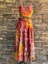Load image into Gallery viewer, *DISCOUNTED* (due to mended damage on strap) Women’s Small Geode Tie-Waist Midi Skirt & Cropped Bralette Tank Top Set in ‘Rustic Rainbow’