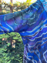Load image into Gallery viewer, Custom Reverse Geode Dress in ‘Midnight Sapphire’ and Reverse Geode Hooded Sweatshirt Cardigan in ‘Abalone’ for Kari