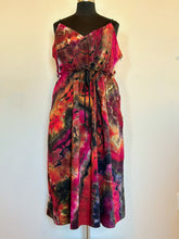 Load image into Gallery viewer, Women’s 3X Reverse Geode Jenny K Lopez Rope Tie Ruched Midi Dress with Pockets in ‘Fire on the Mountain’