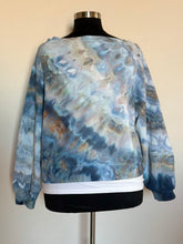 Load image into Gallery viewer, Custom Off Shoulder Sweatshirt in ‘Blue Gray & Smoke Blue’ for Jeanette
