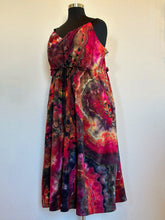 Load image into Gallery viewer, Women’s 3X Reverse Geode Jenny K Lopez Rope Tie Ruched Midi Dress with Pockets in ‘Fire on the Mountain’