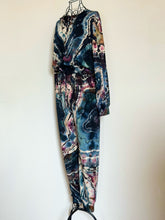 Load image into Gallery viewer, Women’s Medium Reverse Geode Terry Long Sleeved Jumpsuit in ‘Pinot Sage & Teal’