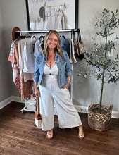 Load image into Gallery viewer, Women’s XL Geode Rayon Linen Wide Leg Strappy Jumpsuit with Pockets in ‘Turkey Tail Mushroom Variation #2’