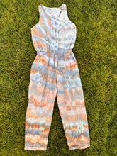 Load image into Gallery viewer, Women’s Large Upcycled Tencel Chambray Racerback Jumpsuit in ‘Blue Gray Twist’