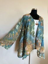 Load image into Gallery viewer, Women’s 2X 100% Rayon Waterfall Kimono Jacket in ‘Teal Gold’