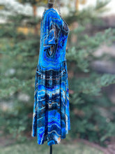 Load image into Gallery viewer, Custom Reverse Geode Dress in ‘Midnight Sapphire’ and Reverse Geode Hooded Sweatshirt Cardigan in ‘Abalone’ for Kari