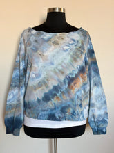 Load image into Gallery viewer, Custom Off Shoulder Sweatshirt in ‘Blue Gray & Smoke Blue’ for Jeanette