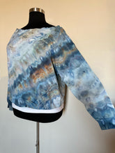 Load image into Gallery viewer, Custom Off Shoulder Sweatshirt in ‘Blue Gray & Smoke Blue’ for Jeanette