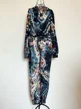 Load image into Gallery viewer, Women’s Medium Reverse Geode Terry Long Sleeved Jumpsuit in ‘Pinot Sage & Teal’