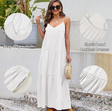 Load image into Gallery viewer, Women’s Medium Strappy Tiered Maxi Dress with Pockets in ‘Blue Gray Twist’