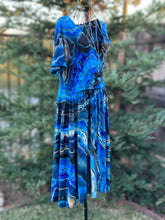 Load image into Gallery viewer, Custom Reverse Geode Dress in ‘Midnight Sapphire’ and Reverse Geode Hooded Sweatshirt Cardigan in ‘Abalone’ for Kari