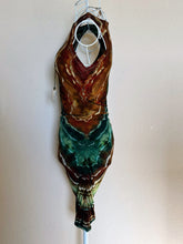 Load image into Gallery viewer, Custom Ice Dyed Denim Jacket in ‘Northern Lights’ and Geode Bodycon Dress in ‘Boulder Turquoise’ for Elliemaeishguan