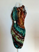 Load image into Gallery viewer, Custom Ice Dyed Denim Jacket in ‘Northern Lights’ and Geode Bodycon Dress in ‘Boulder Turquoise’ for Elliemaeishguan