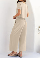 Load image into Gallery viewer, Women’s XL Viscose/Linen Geode Short Sleeve Crop Top and Wide Leg Pants with Pockets 2 Piece Outfit in ‘Charred Redwood’