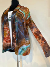 Load image into Gallery viewer, Custom Geode Cardigan with Thumbholes and Pockets in ‘Petrified Wood’ for Desiree