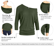 Load image into Gallery viewer, Women’s 2X Off Shoulder 3/4 Sleeve Dolman Top in ‘Moss Agate’ Twist