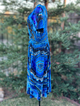 Load image into Gallery viewer, Custom Reverse Geode Dress in ‘Midnight Sapphire’ and Reverse Geode Hooded Sweatshirt Cardigan in ‘Abalone’ for Kari