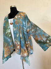 Load image into Gallery viewer, Women’s 2X 100% Rayon Waterfall Kimono Jacket in ‘Teal Gold’