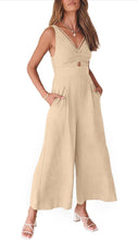 Load image into Gallery viewer, Women’s XL Geode Rayon Linen Wide Leg Strappy Jumpsuit with Pockets in ‘Turkey Tail Mushroom Variation #2’