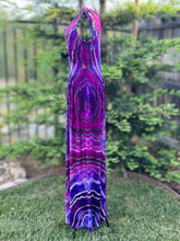 Load image into Gallery viewer, Custom Blue Rayon Dress, Reverse Geode Maxi Dress & Reverse Geode Mini Skirt for Jessica