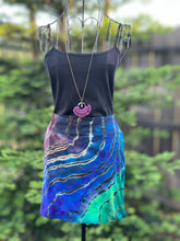 Load image into Gallery viewer, Custom Blue Rayon Dress, Reverse Geode Maxi Dress & Reverse Geode Mini Skirt for Jessica