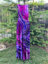 Load image into Gallery viewer, Custom Blue Rayon Dress, Reverse Geode Maxi Dress & Reverse Geode Mini Skirt for Jessica