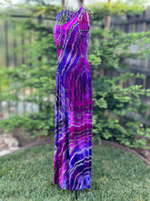 Load image into Gallery viewer, Custom Blue Rayon Dress, Reverse Geode Maxi Dress & Reverse Geode Mini Skirt for Jessica