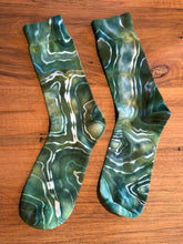 Load image into Gallery viewer, Custom Reverse Geode Short Surplice Dress, Rainbow Spiral Flannel Shirt and 3 pairs of Geode Socks for Linda