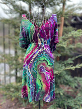 Load image into Gallery viewer, Custom Reverse Geode Short Surplice Dress, Rainbow Spiral Flannel Shirt and 3 pairs of Geode Socks for Linda