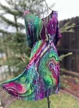 Load image into Gallery viewer, Custom Reverse Geode Short Surplice Dress, Rainbow Spiral Flannel Shirt and 3 pairs of Geode Socks for Linda