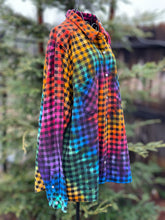 Load image into Gallery viewer, Custom Reverse Geode Short Surplice Dress, Rainbow Spiral Flannel Shirt and 3 pairs of Geode Socks for Linda