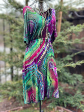 Load image into Gallery viewer, Custom Reverse Geode Short Surplice Dress, Rainbow Spiral Flannel Shirt and 3 pairs of Geode Socks for Linda