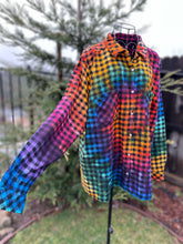 Load image into Gallery viewer, Custom Reverse Geode Short Surplice Dress, Rainbow Spiral Flannel Shirt and 3 pairs of Geode Socks for Linda