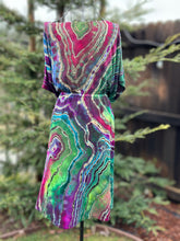 Load image into Gallery viewer, Custom Reverse Geode Short Surplice Dress, Rainbow Spiral Flannel Shirt and 3 pairs of Geode Socks for Linda
