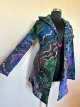 Load image into Gallery viewer, Custom Reverse Geode Hooded Cardigan with Pockets in ‘Abalone’ for Amber
