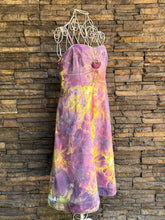 Load image into Gallery viewer, Women’s XL Ice Dyed Midi A-Line Denim Corset Dress with Pockets in ‘Sugar Plum’

