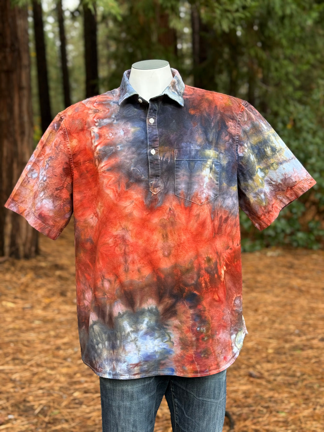 Men’s XL Loose Geode Short Sleeved Polo Shirt in ‘Phoenix Rising’