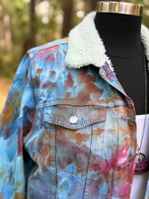 Load image into Gallery viewer, Women’s XXL Upcycled Sherpa Lined Denim Jacket in ‘Bird Song’
