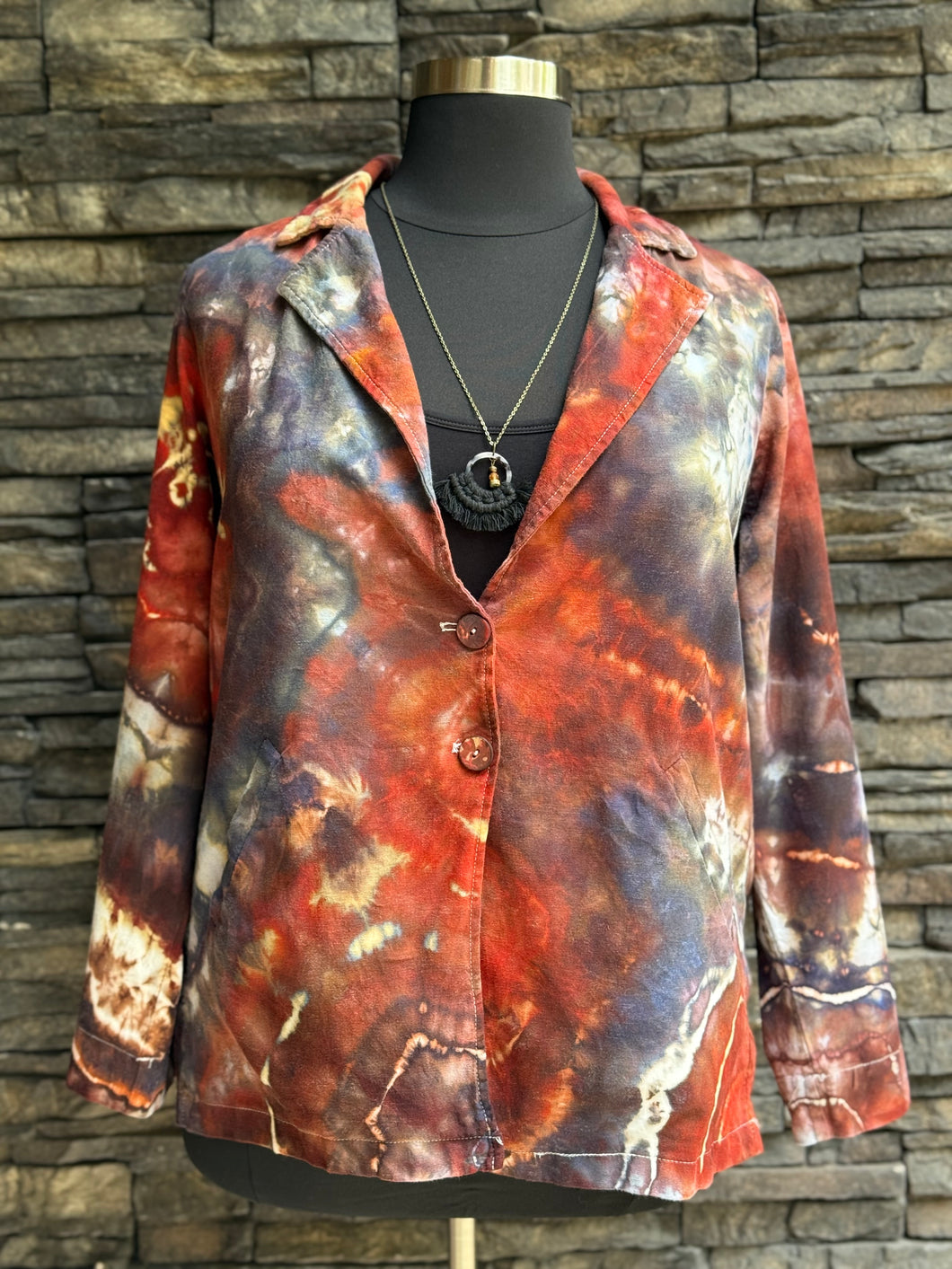 Women’s Upcycled Torrid Size 1 (1X 14/16) Geode Linen/Rayon Blazer in ‘Phoenix Rising’